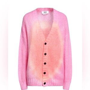 NEW MSGM Gradient Mohair Tie Dye Button Down Cardigan Oversized Sweater L